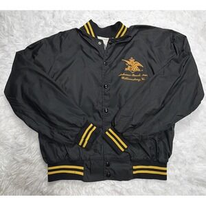 Rare! VTG 80s ANHEUSER BUSCH Satin Bomber Jacket Men Large USA Made Black Yellow